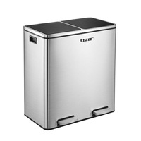 60L Rubbish Bin Dual Compartment Dustbin Pedal Recycling Trashcan Kitchen Waste Garbage Stainless Steel