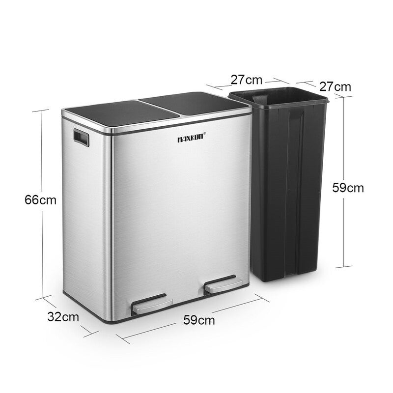 Buy 60L Dual Compartment Dustbin Stainless Steel Kitchen Garbage ...