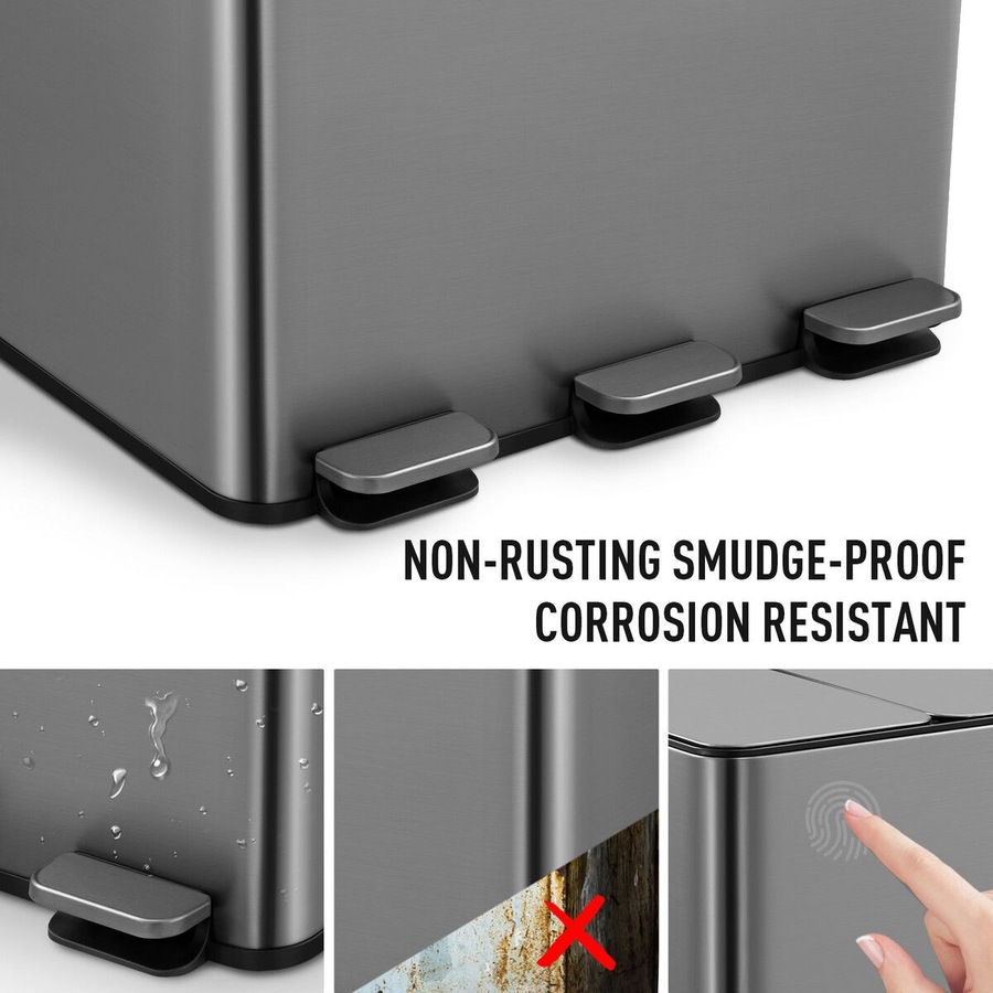 Buy 60L Pedal Bin Dustbin Kitchen Rubbish Recycling Waste Trashcan 3 ...