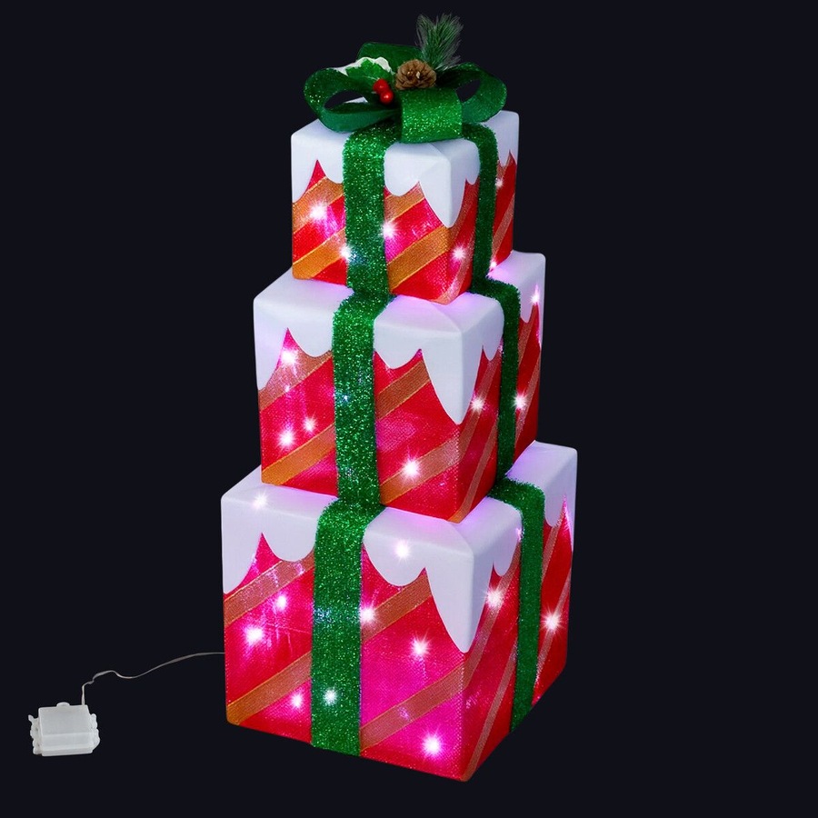 68 LED Christmas Lights Decorations Light Up Gift Boxes Presents Set Xmas Tree Outdoor Home Garden Holiday Night Fairy Ornaments Lighting Display Unit