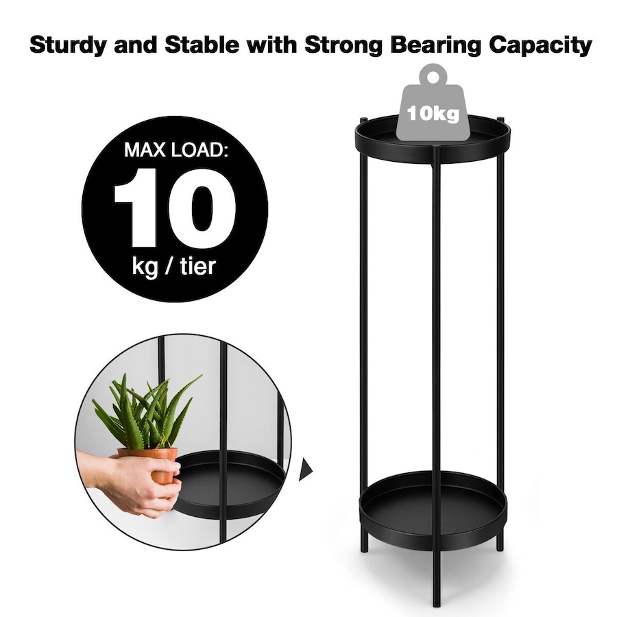 80CM High Plant Stand Metal Flower Pots Shelf Indoor Outdoor Corner Black Planter Holder Rack