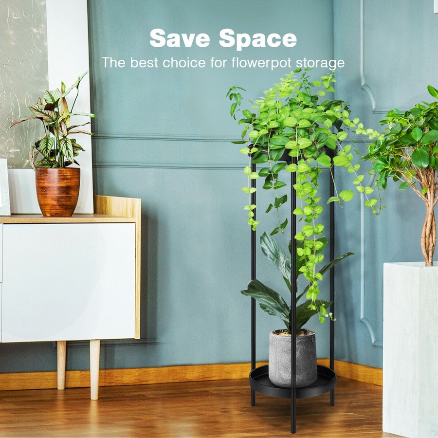 80CM High Plant Stand Metal Flower Pots Shelf Indoor Outdoor Corner Black Planter Holder Rack