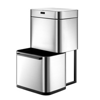 80L Dual Rubbish Bin Dustbin Sensor Recycling Trash Can Kitchen Waste Garbage Stainless Steel Silver