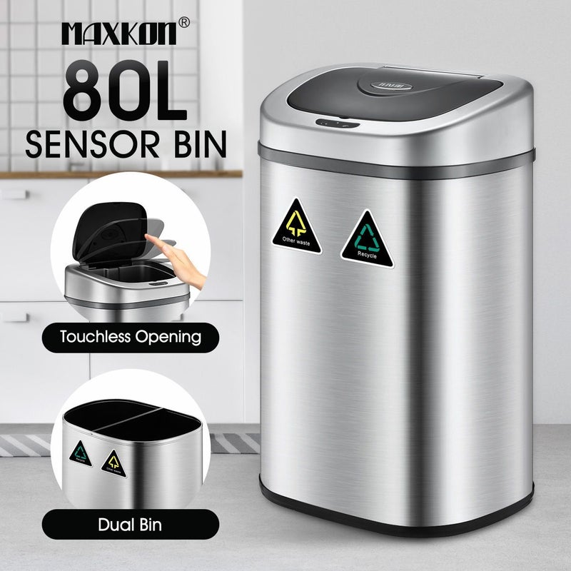 Buy 80L Dual Sensor Rubbish Bin Recycle Automatic Garbage Kitchen Waste ...