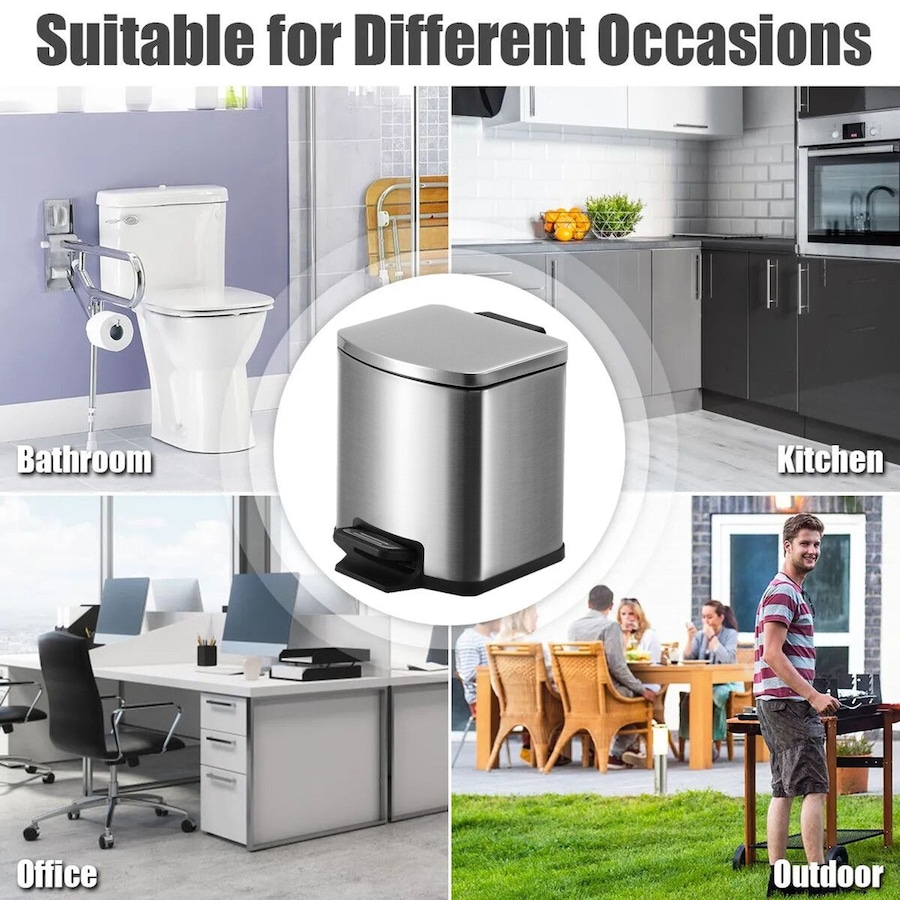 9L Small Rubbish Pedal Bin stainless steel waste bin Square 9L capacity Satin finish Soft Close for Kitchen Home Room