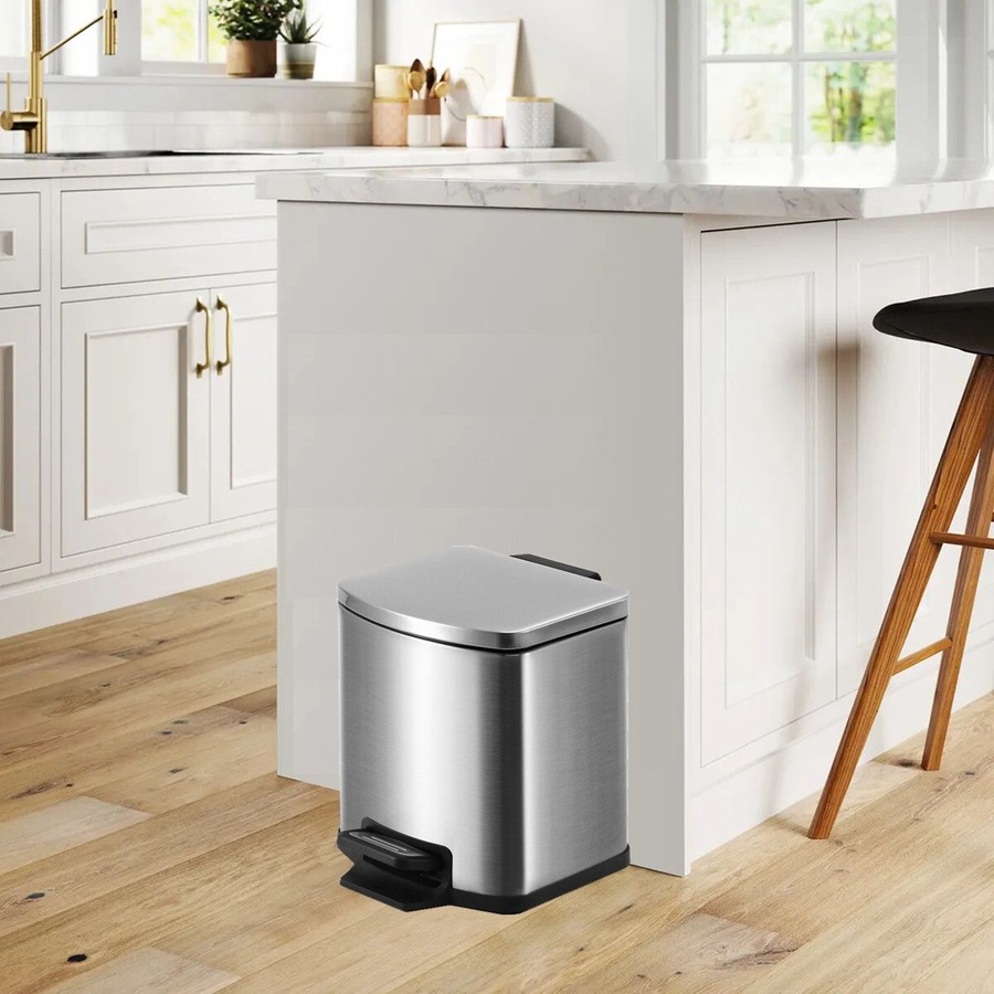 9L Small Rubbish Pedal Bin stainless steel waste bin Square 9L capacity Satin finish Soft Close for Kitchen Home Room