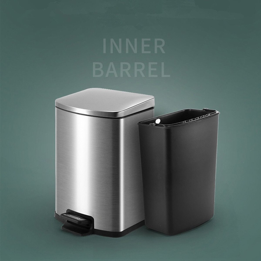 9L Small Rubbish Pedal Bin stainless steel waste bin Square 9L capacity Satin finish Soft Close for Kitchen Home Room