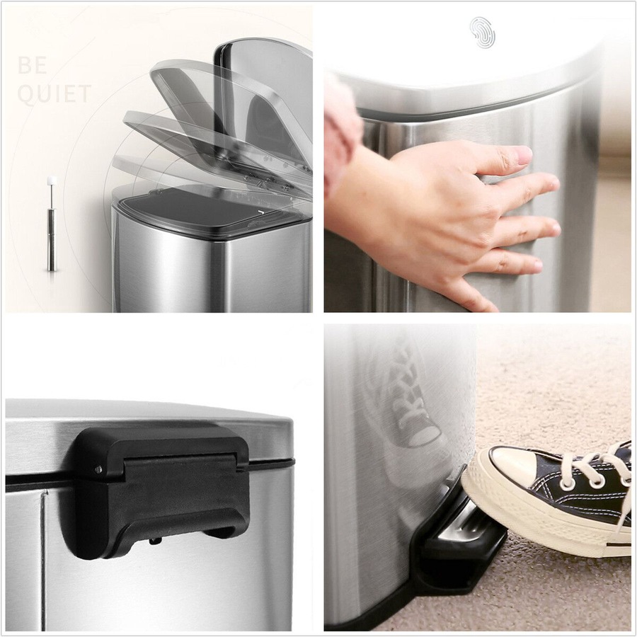 9L Small Rubbish Pedal Bin stainless steel waste bin Square 9L capacity Satin finish Soft Close for Kitchen Home Room