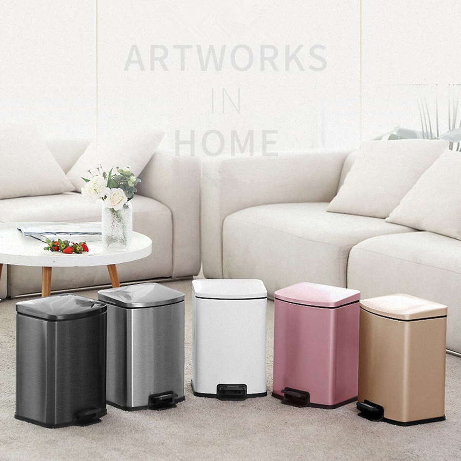 9L Small Rubbish Pedal Bin stainless steel waste bin Square 9L capacity Satin finish Soft Close for Kitchen Home Room