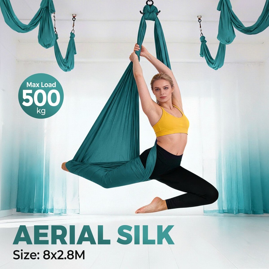 Aerial Silk Yoga Swing Hammock Starter Kit 8x2.8m Trapeze Inversion Exercise Gymnastics Antigravity Acrobatic Flying Strength Trainer Home Gym Workout