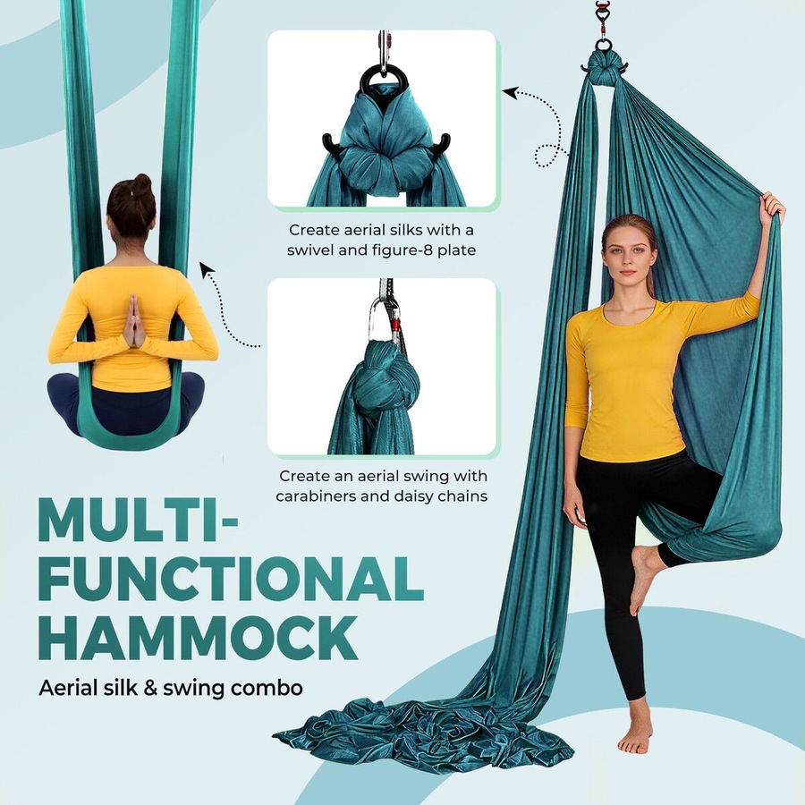 Aerial Silk Yoga Swing Hammock Starter Kit 8x2.8m Trapeze Inversion Exercise Gymnastics Antigravity Acrobatic Flying Strength Trainer Home Gym Workout