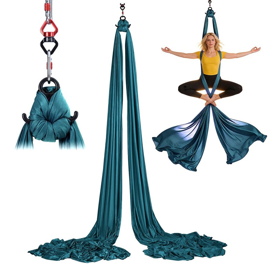 Aerial Silk Yoga Swing Hammock Starter Kit 8x2.8m Trapeze Inversion Exercise Gymnastics Antigravity Acrobatic Flying Strength Trainer Home Gym Workout