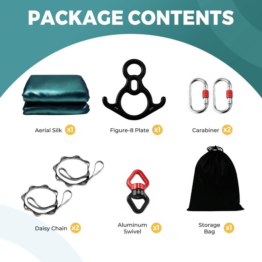 Aerial Silk Yoga Swing Hammock Starter Kit 8x2.8m Trapeze Inversion Exercise Gymnastics Antigravity Acrobatic Flying Strength Trainer Home Gym Workout