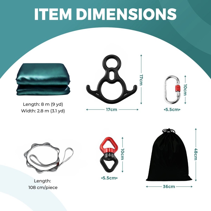 Aerial Silk Yoga Swing Hammock Starter Kit 8x2.8m Trapeze Inversion Exercise Gymnastics Antigravity Acrobatic Flying Strength Trainer Home Gym Workout