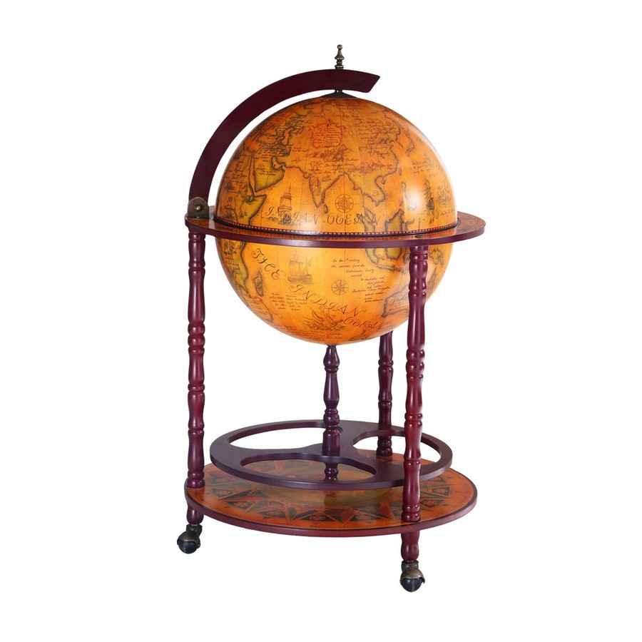 Antique Globe Alcohol Cabinet Bar Cart Drinks Wine Serving Trolley Bottle Organiser Mini Round Mobile Stand 55x55x95cm