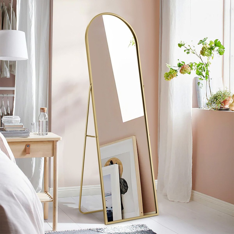 Arch Full Length Mirror Whole Body Standing Floor Leaning Makeup Vanity Dressing Bedroom Hallway HD Glass Gold Metal Stand 50x2x160cm