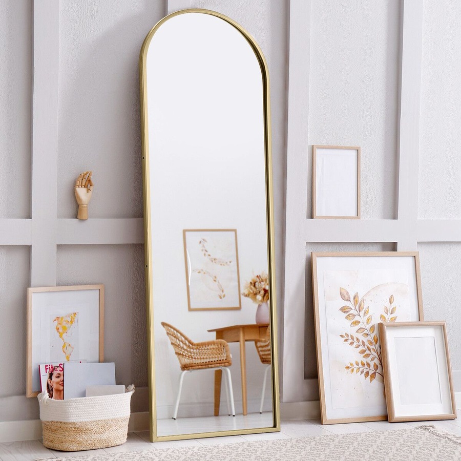 Arch Full Length Mirror Whole Body Standing Floor Leaning Makeup Vanity Dressing Bedroom Hallway HD Glass Gold Metal Stand 50x2x160cm
