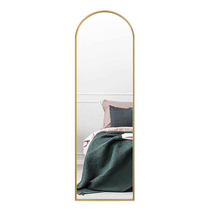 Arch Full Length Mirror Whole Body Standing Floor Leaning Makeup Vanity Dressing Bedroom Hallway HD Glass Gold Metal Stand 50x2x160cm