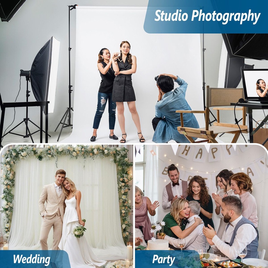Backdrop Stand Photo Studio Background Support Frame Kit 2.6x3m Adjustable Tripod Screen Clamps Carry Bag for Party Event Birthday Wedding Photography