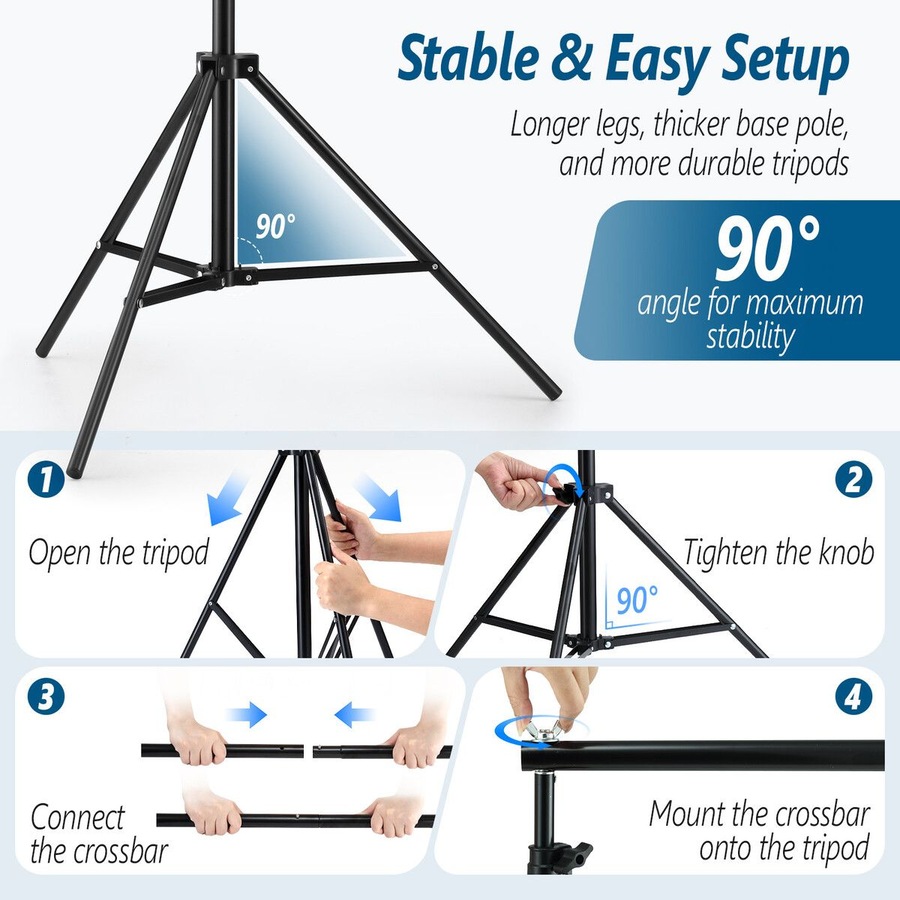 Backdrop Stand Photo Studio Background Support Frame Kit 2.6x3m Adjustable Tripod Screen Clamps Carry Bag for Party Event Birthday Wedding Photography