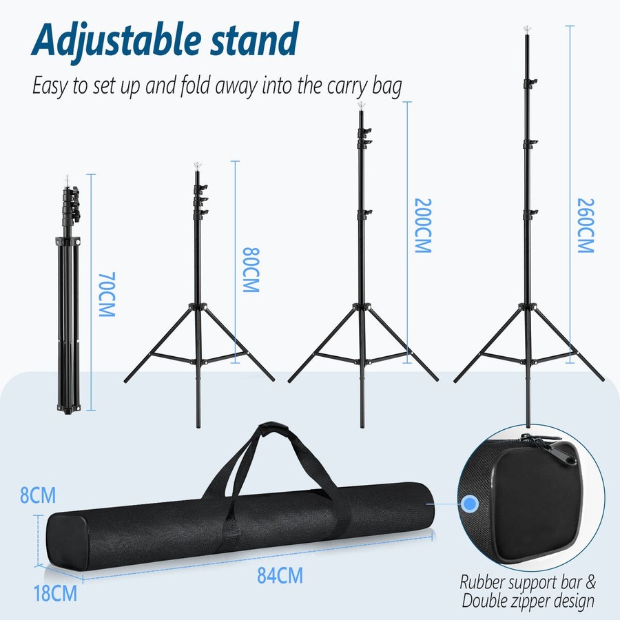 Backdrop Stand Photo Studio Background Support Frame Kit 2.6x3m Adjustable Tripod Screen Clamps Carry Bag for Party Event Birthday Wedding Photography