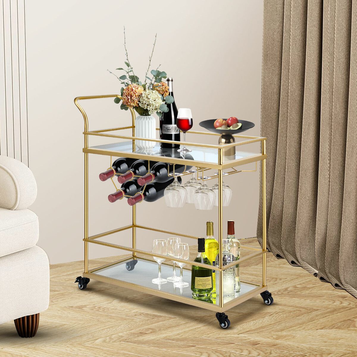 Buy Bar Cart Gold Drinks Coffee Trolley Serving Liquor Wine