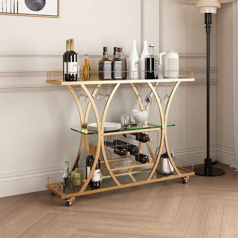 Buy Bar Cart Wine Rack Drinks Bar Trolley Glass Holder Gold Cart