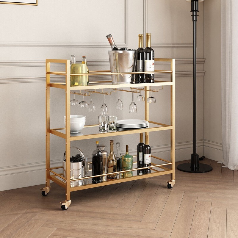 Buy Bar Cart Wine Rack Drinks Trolley Glass Holder Gold Bottle Storage