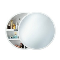 Bathroom Medicine Cabinet Mirror Vanity Round Wall Mirrored Cupboard with Storage Sliding Door White 60cm Diameter