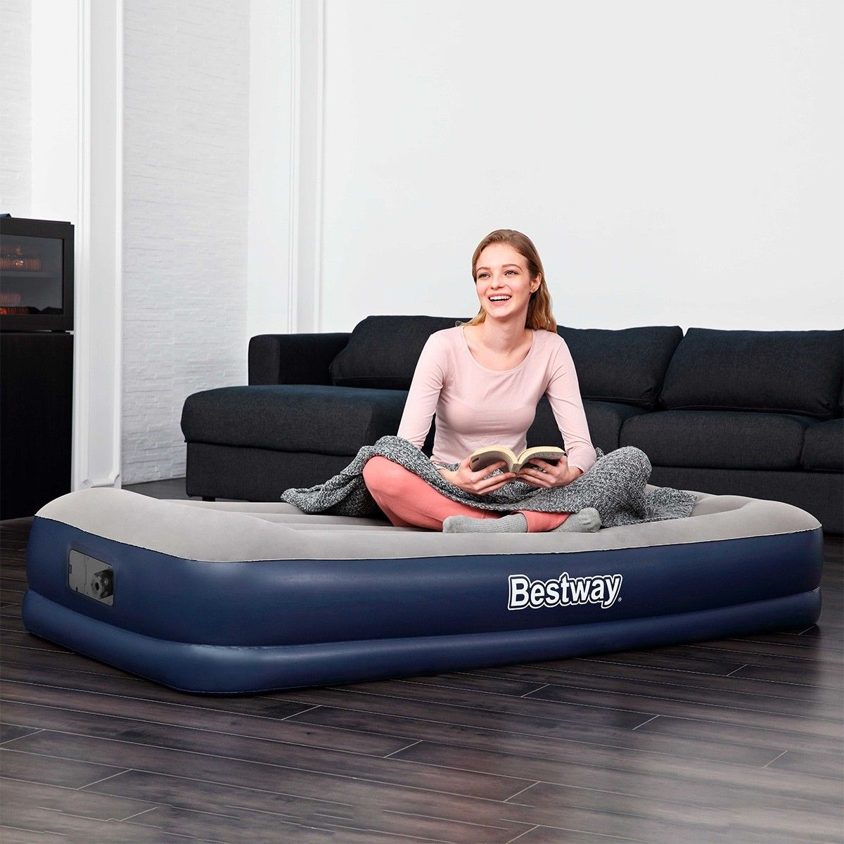 Bestway Inflatable Bed Single Size Air Mattress with Builtin Pump and