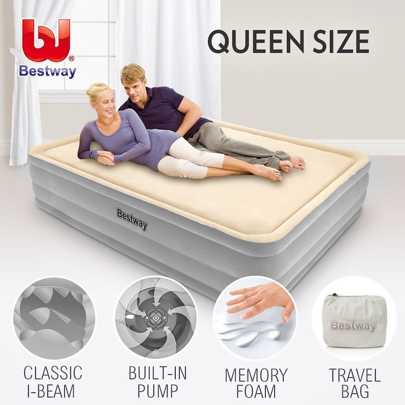 Buy Bestway Queen Memory Foam Mattress Bed Electric Air Pump MyDeal