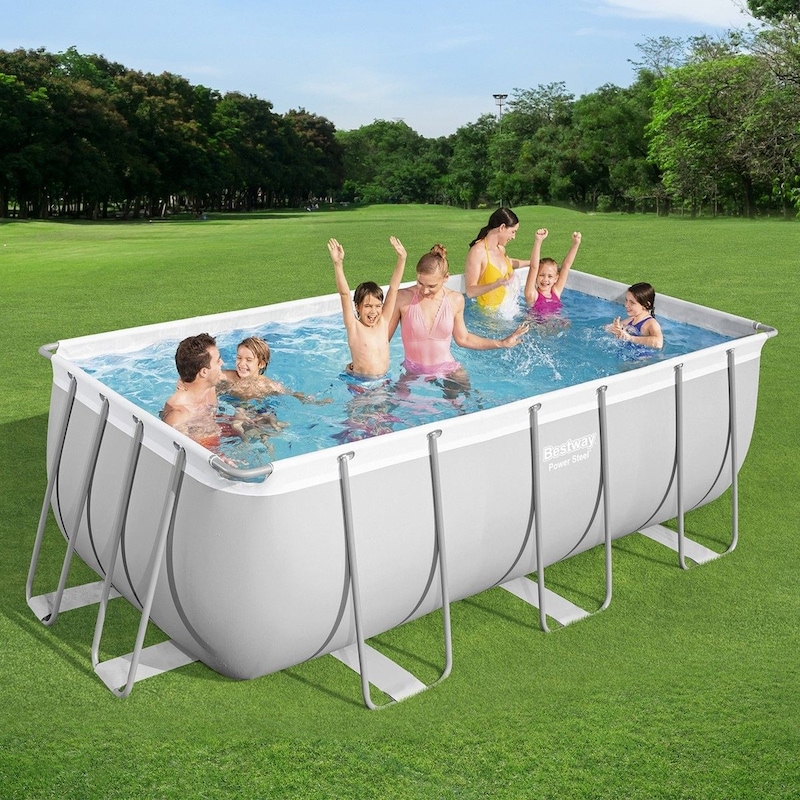 Bestway Rectangular Above Ground Swimming Pool Portable Backyard Pool with Pump | Buy Swimming