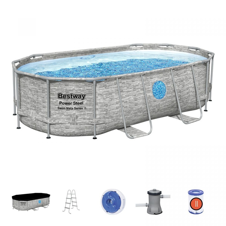 Bestway Above Ground Pool Steel Frame Pool Set with Filter Pump 4.27 x 2.5 x 1M