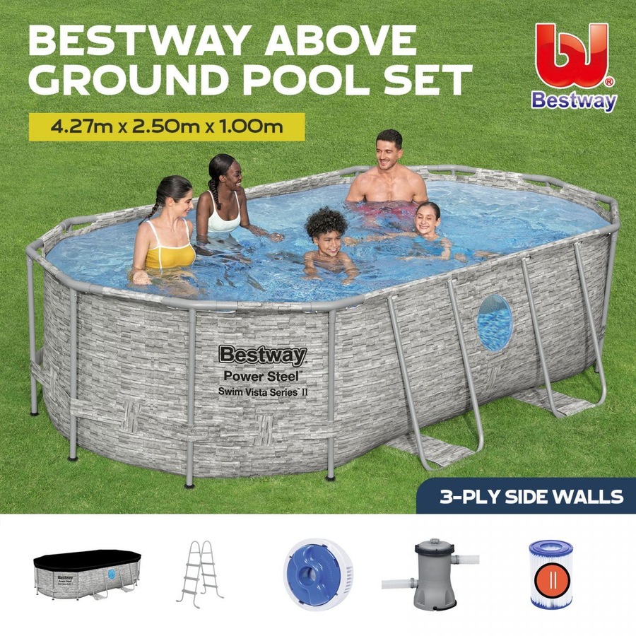 Bestway Above Ground Pool Steel Frame Pool Set with Filter Pump 4.27 x 2.5 x 1M