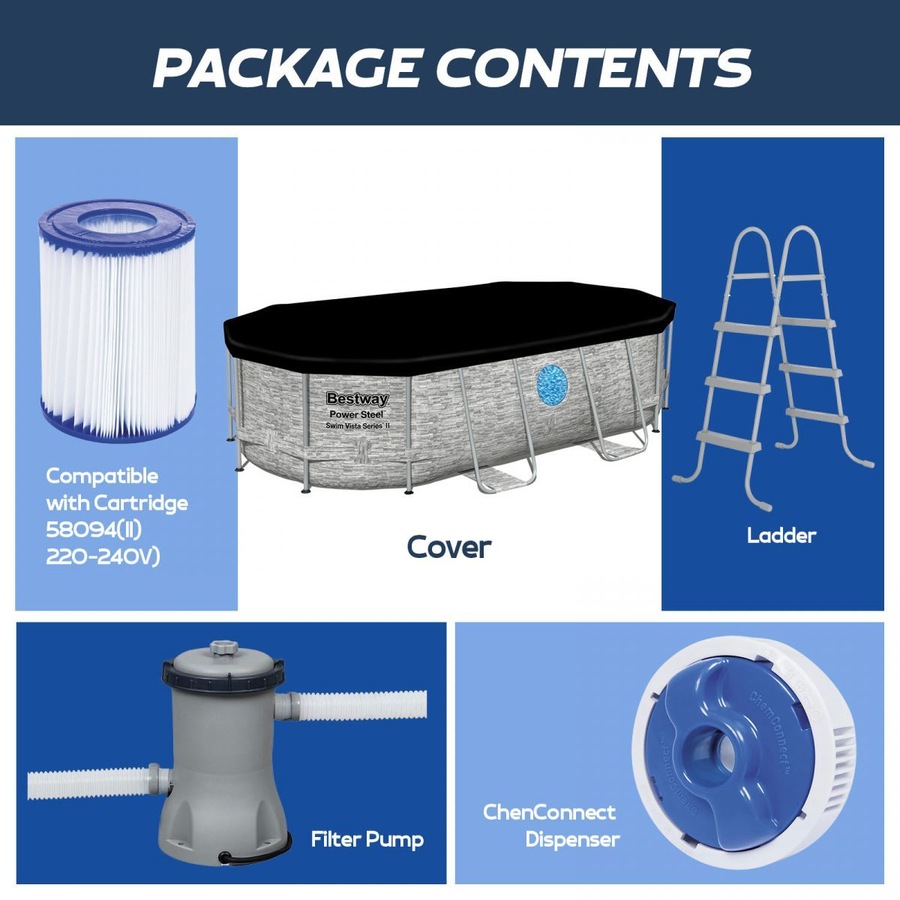 Bestway Above Ground Pool Steel Frame Pool Set with Filter Pump 4.27 x 2.5 x 1M