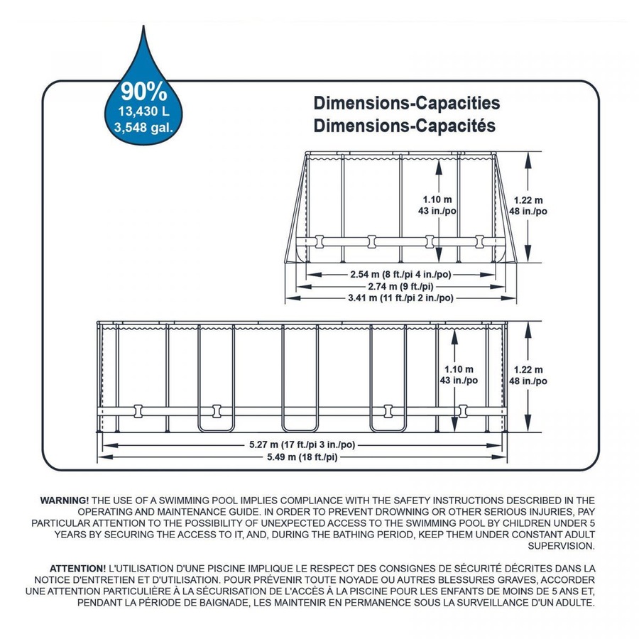 Bestway Steel Frame Above Ground Swimming Pool Filter Pump 5.49 x 2.74 x 1.22M