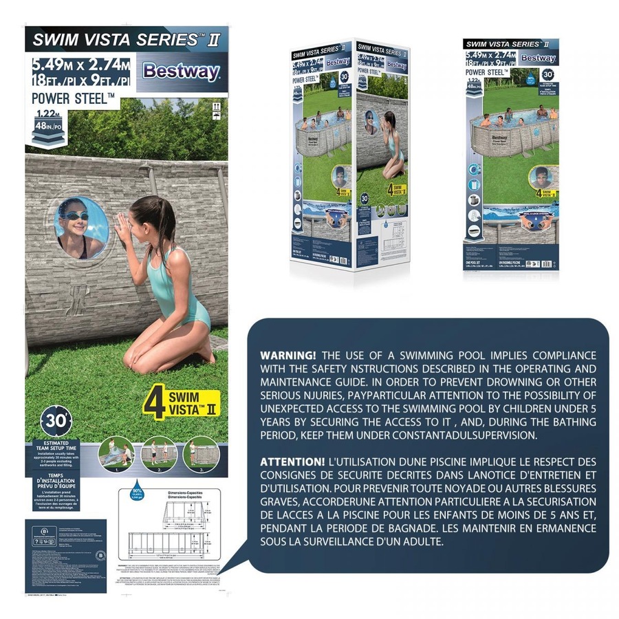 Bestway Steel Frame Above Ground Swimming Pool Filter Pump 5.49 x 2.74 x 1.22M