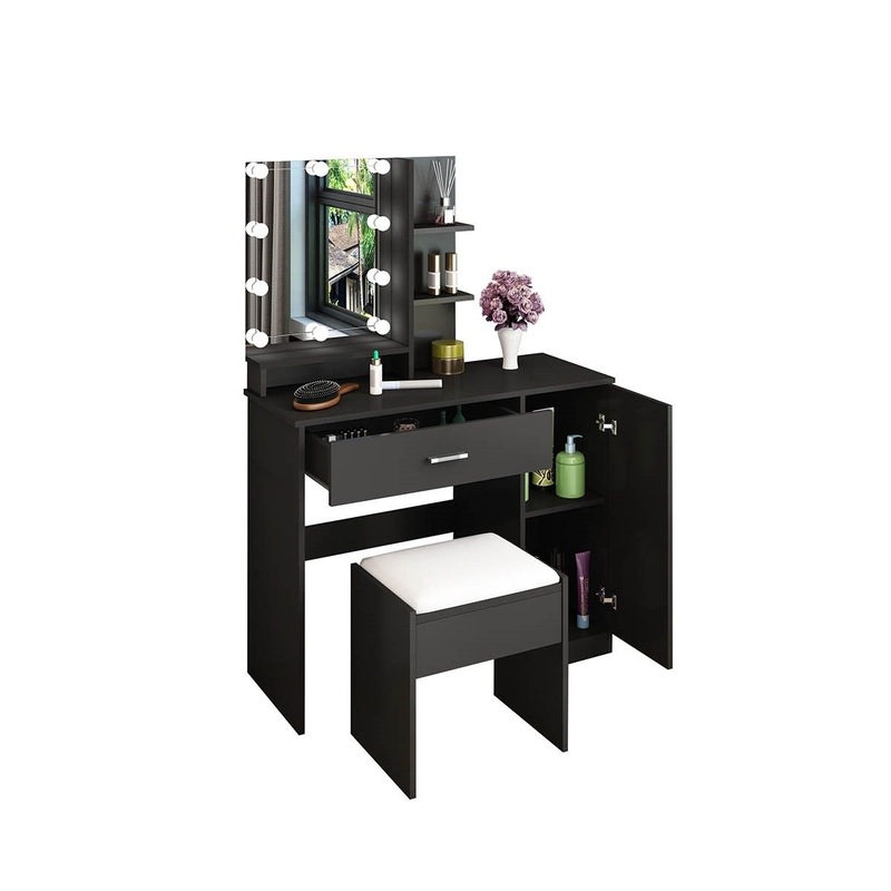 Buy Black Dressing Table Dresser Makeup Vanity Table Stool Set with