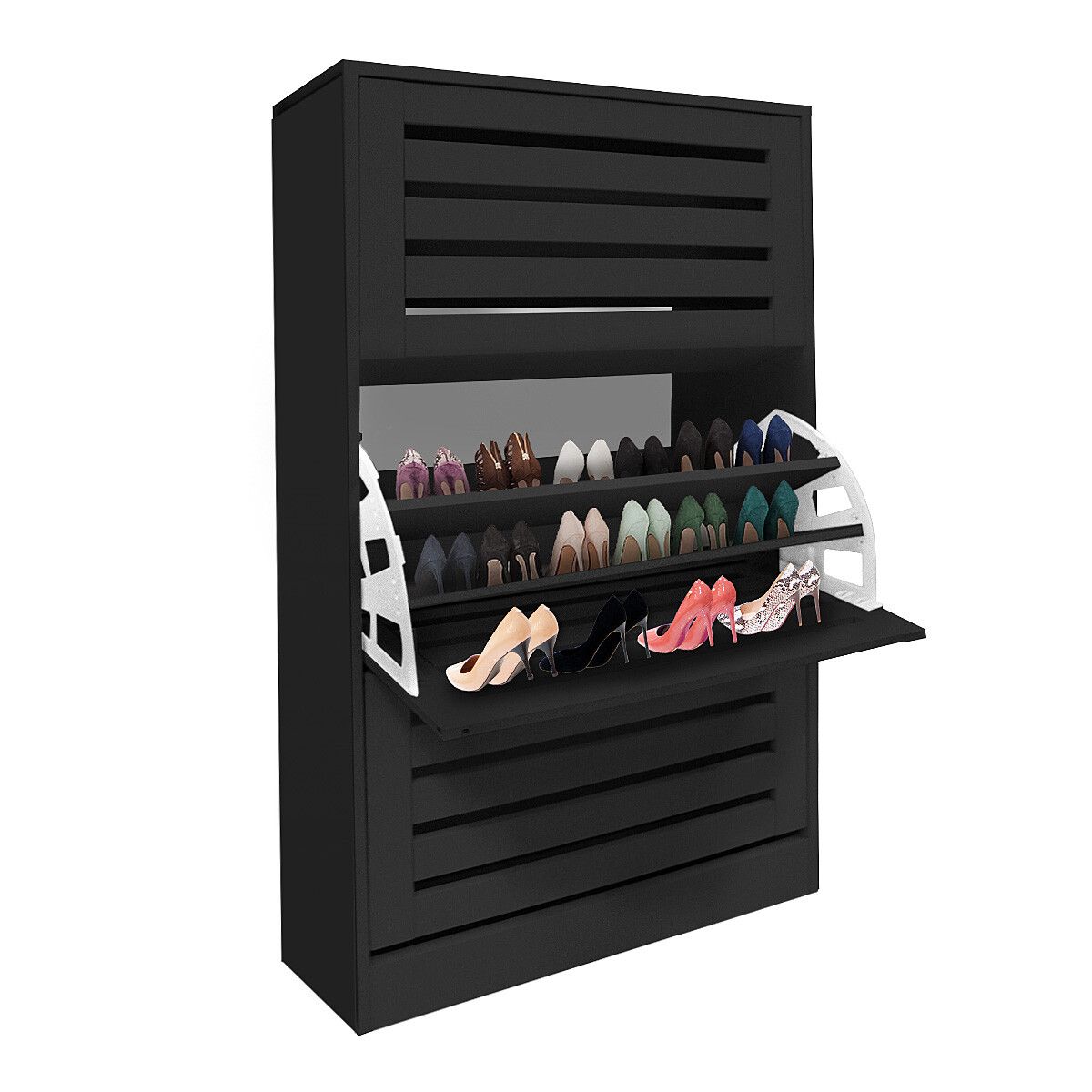 Black Wooden Shoe Cabinet Rack Shelf Organiser w/3 Drawers 45 Pairs Shoes Storage 