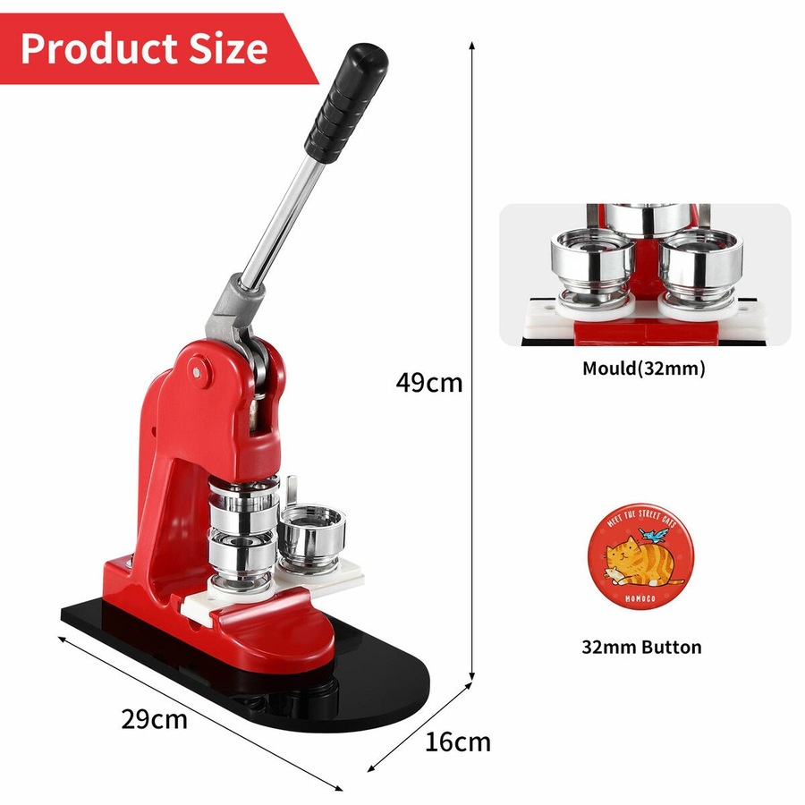 Button Badge Maker Machine Kit DIY Pin Press 32mm 1000 Buttons Making Supplies Paper Cutter Metal Shell Pin Back Clear Cover PVC Film