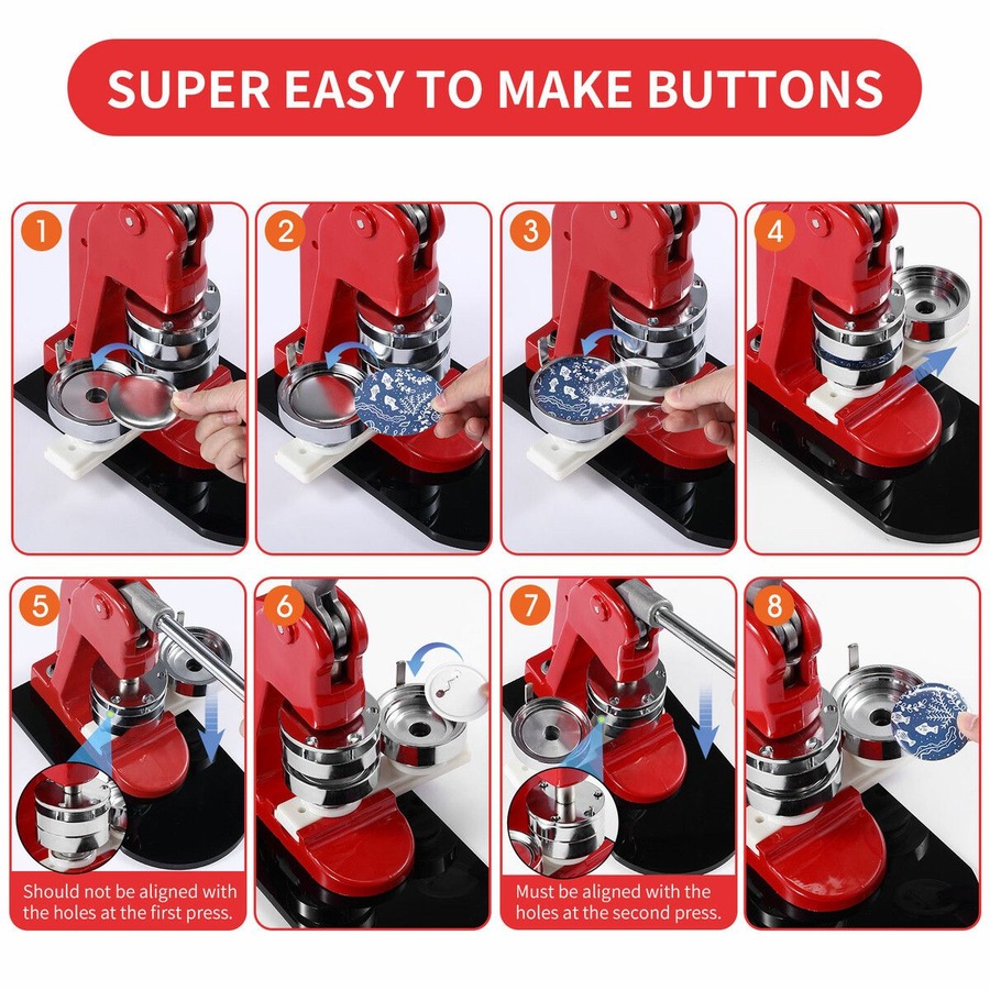 Button Badge Maker Machine Kit DIY Pin Press 32mm 1000 Buttons Making Supplies Paper Cutter Metal Shell Pin Back Clear Cover PVC Film