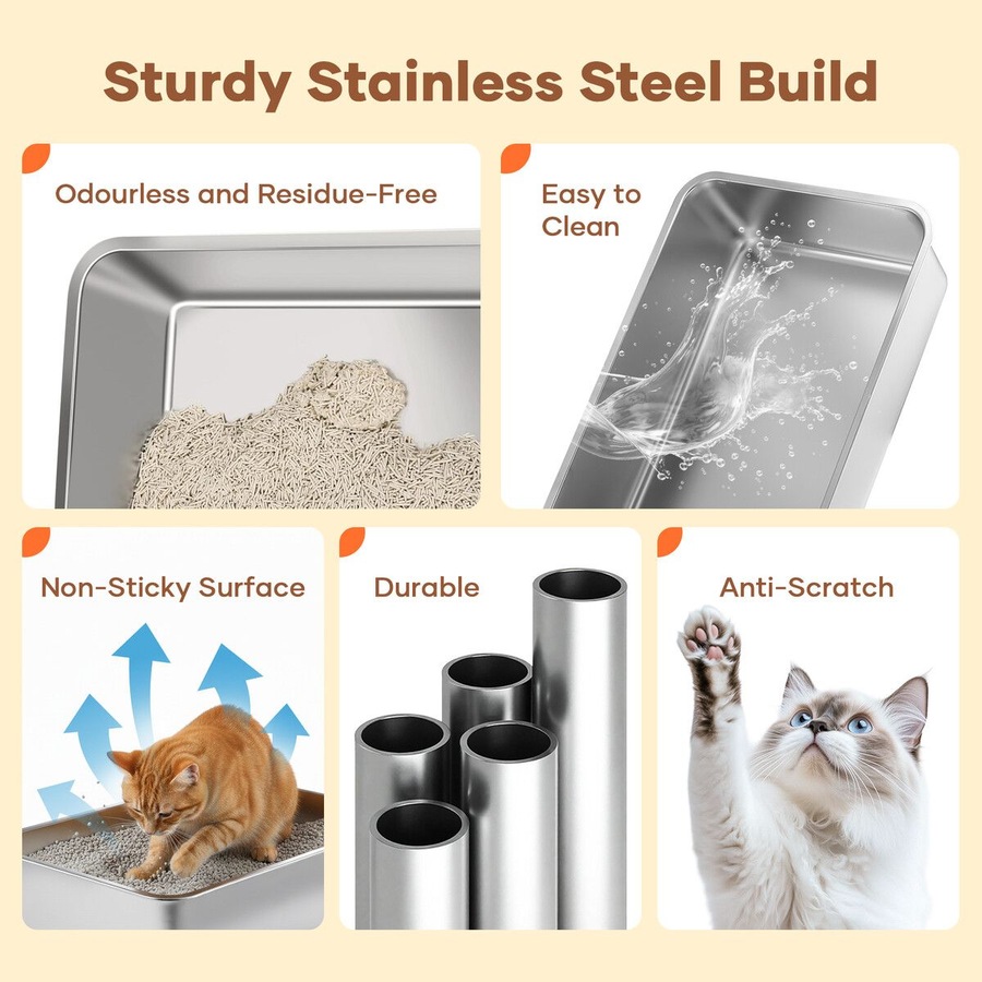 Cat Litter Box Large Hooded Enclosed Toilet Kitten Pet Furniture Kitty Potty Training Scoop Covered High Sided Stainless Steel Pan Modular Tray 40L XL