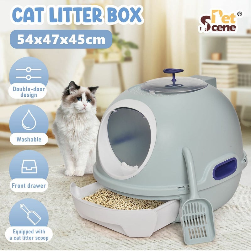 Buy Cat Litter Tray Box Kitty Enclosed Large Pet Toilet Top Entry Furniture  Foldable Removable Covered Hooded Plastic With Scoop Blue - MyDeal