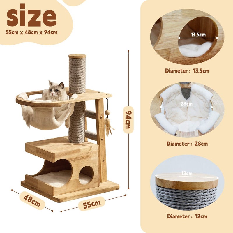 Buy Cat Tree Hammock Condo Wooden Tower Sisal Scratching Post Stand  Dangling Toy Feather Climbing Ladder Play Gym Pet Furniture Cushion 94cm  Tall - MyDeal