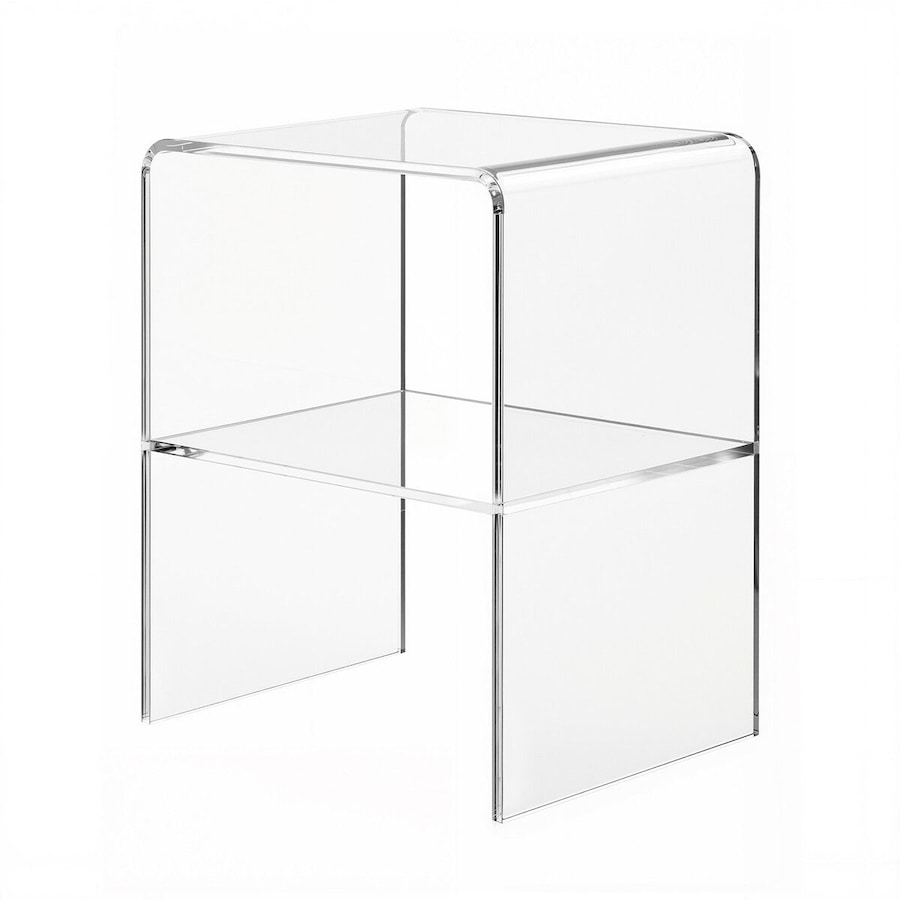 Clear Acrylic Bedside Table 2-Tier Transparent Nightstand Modern Minimalist Lucite End 10mm Thick U-Shape Display Shelf for Bedroom Living Room Office