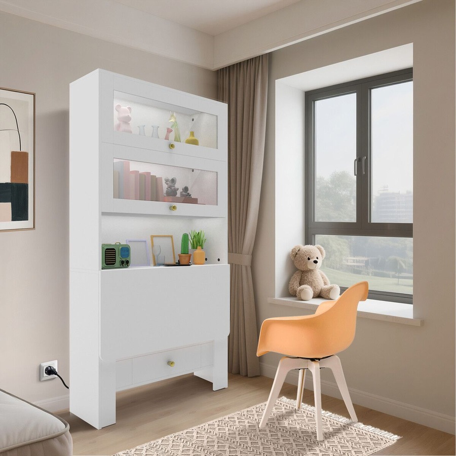 Computer Desk Bookshelf Office Study Work Folding Table Glass Shelving Bookcase Shelves Multifunctional Wooden Storage Organiser Furniture 80x31x160cm