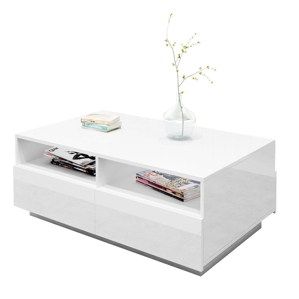 Contemporary High Gloss Coffee Table with 4 Drawers White