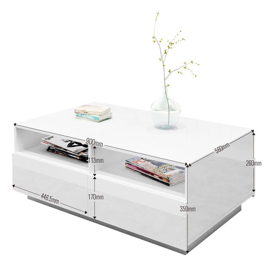 Contemporary High Gloss Coffee Table with 4 Drawers White