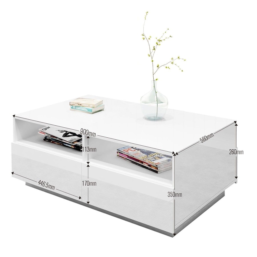 Contemporary High Gloss Coffee Table with 4 Drawers White