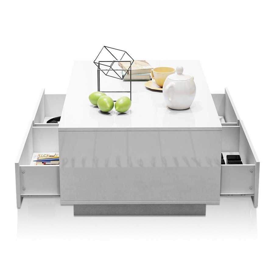 Contemporary High Gloss Coffee Table with 4 Drawers White